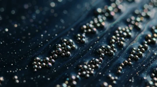 Visualisation artistique de nanoparticules magnétiques à l'échelle microscopique dans un environnement biologique fluide