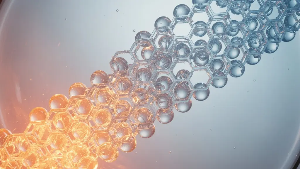 Molécules s'auto-organisant en structure hexagonale dans un environnement liquide avec gradient de température