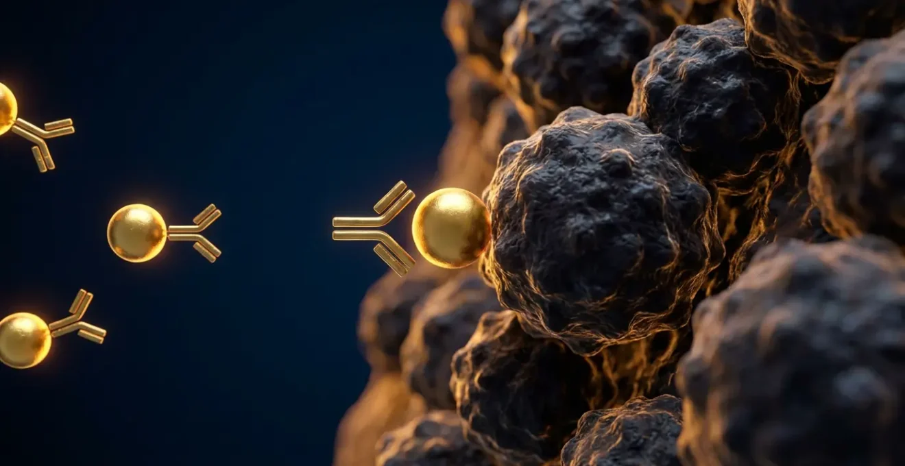 Illustration du ciblage thérapeutique actif montrant des nanoparticules dirigées vers des cellules cancéreuses