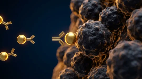 Illustration du ciblage thérapeutique actif montrant des nanoparticules dirigées vers des cellules cancéreuses