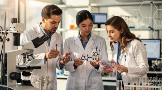 Chercheurs de différentes disciplines travaillant ensemble sur un projet de nano-innovation