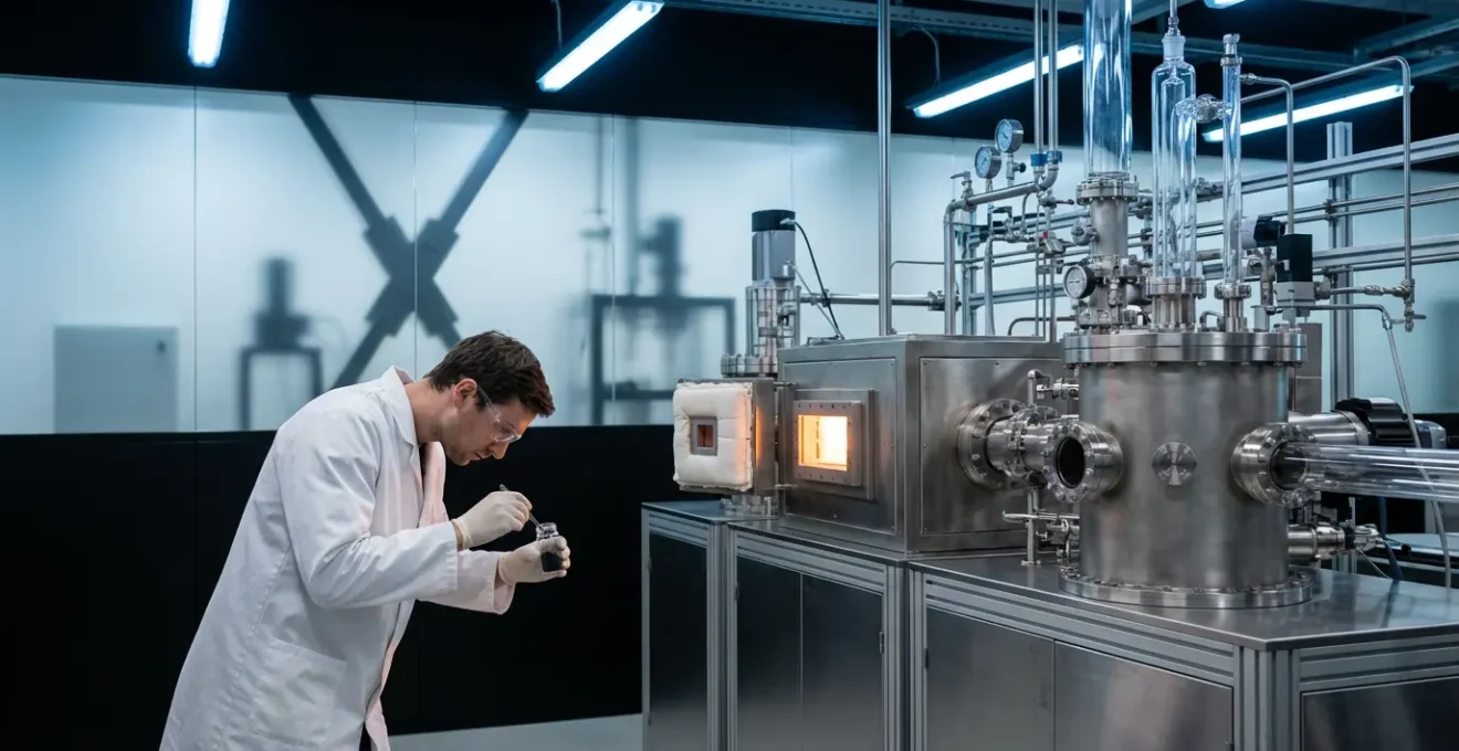 Vue d'un laboratoire moderne de recherche sur les nanotubes de carbone montrant l'écart entre recherche et production industrielle