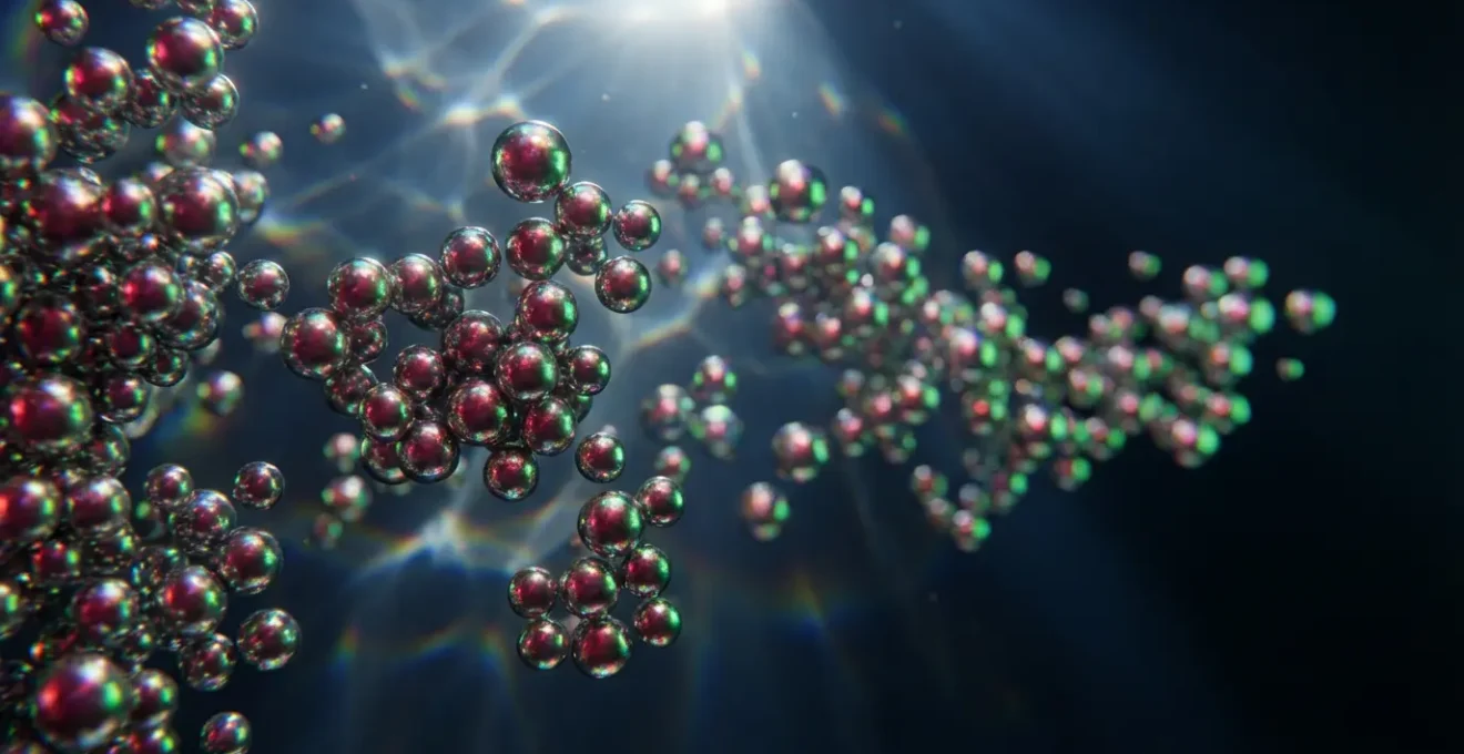 Représentation artistique de nanoparticules métalliques dorées et argentées avec leurs effets plasmoniques colorés