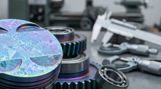 Composants mécaniques industriels avec revêtement nano-structuré visible en détail