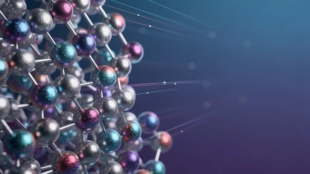 Vue microscopique de nanoparticules uniformes brillantes formant une structure cristalline organisée représentant l'innovation en nanomatériaux