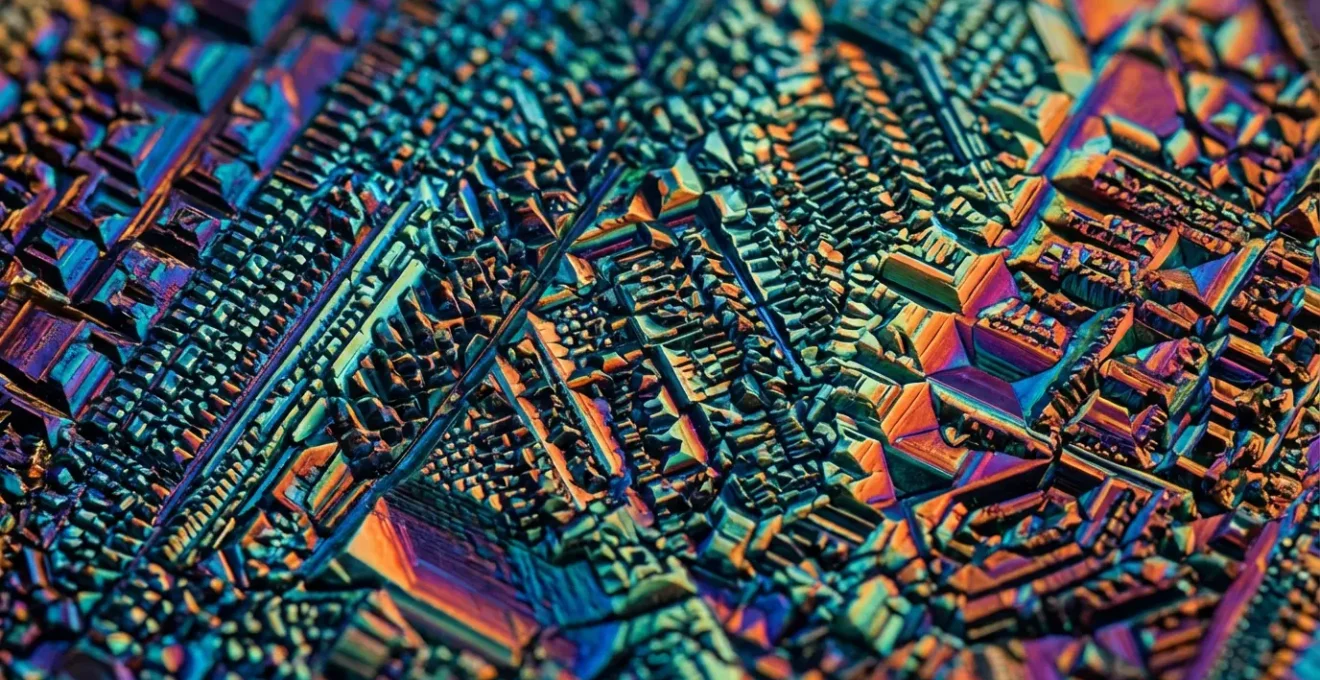 Vue macro d'une surface nanostructurée montrant l'organisation hiérarchique de la matière