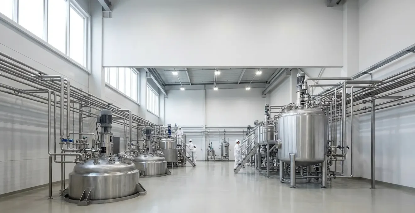 Vue d'ensemble d'une usine pilote de production de nanomatériaux avec équipements de pointe